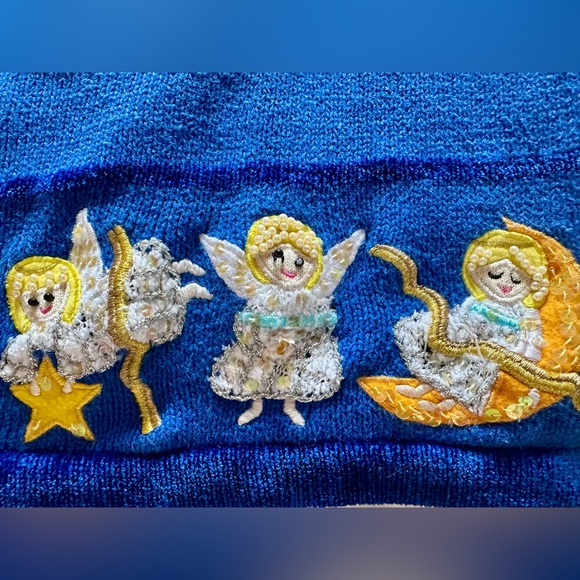 Quacker Factory Zip Up Cardigan Jumper Angel Moon Star Pearl Sequin EUC Sz L - Picture 7 of 13